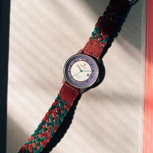 TRIWA / Anthropologie Braided Strap Watch / Eggplant Purple and Dark Teal